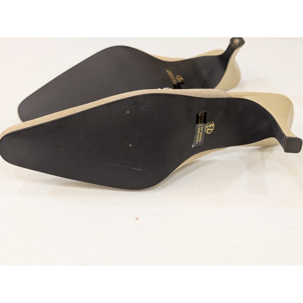 Yellow Box Jody Embellished Rhinestone Square Toe Beige Heel Mules Size 7.5 - Picture 6 of 9